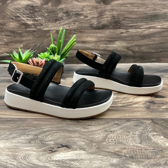 NIB UGG Lynnden Slingback Strappy Platform Sandal Black Suede 9 40 - Picture 3 of 12